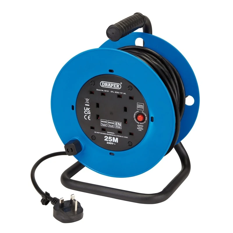 Draper 230V Four Socket Industrial Cable Reel, 25M - DCR2513ID